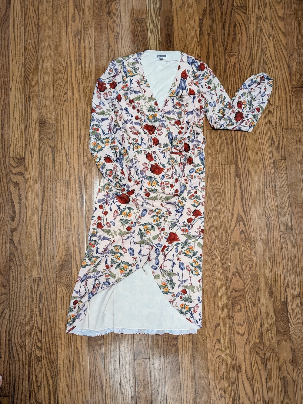 Chelsea28 Floral Wrap Maxi Robe with Red & Multicolor Blooms